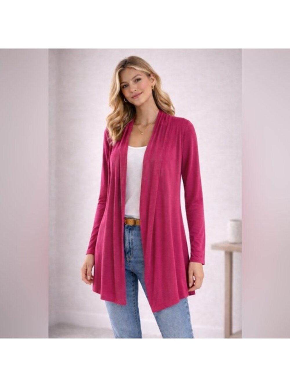 Pink Open Front Drape Cardigan – Approx. Small – Rayon Blend